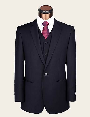Suits Standard Fit Notch Single Breasted One-button Wool / Viscose Solid 2 Pieces Dark Blue