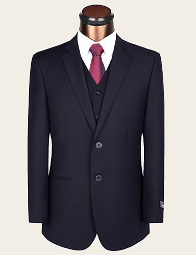 Suits Standard / Partial fat / Obesity Fit Notch Single Breasted Two-buttons Wool Solid 2 Pieces Dark Blue