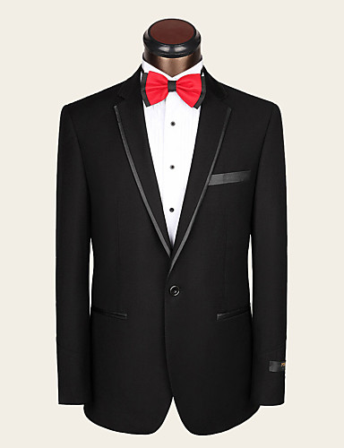 Suits Slim Fit Notch Single Breasted One-button Wool Solid 2 Pieces Black