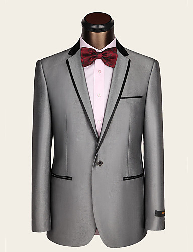 Suits Slim Fit Notch Single Breasted One-button Wool / Viscose Stripes 2 Pieces Light Gray