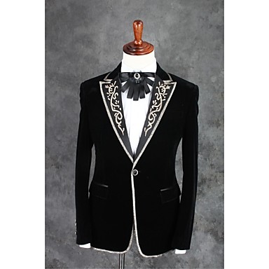 Suits Tailored Fit Peak Single Breasted One-button Corduroy Patterns 2 Pieces Black