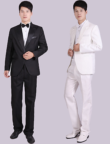 Suits Tailored Fit Notch Single Breasted One-button Polyester Solid 4 Pieces Black / White