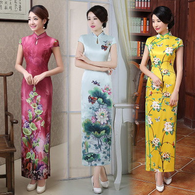 Cheongsam summer 2018 new female modified Slim retro Chinese style performance catwalk long paragraph robe dress