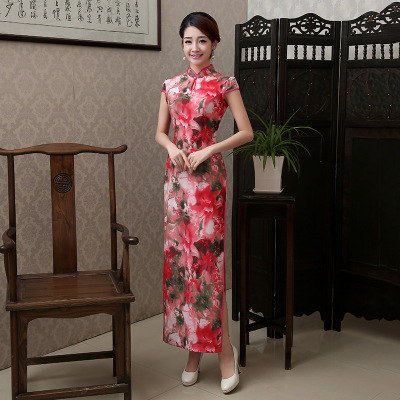 Long cheongsam summer 2018 new female Chinese style retro Slim Chinese style catwalk costume dress