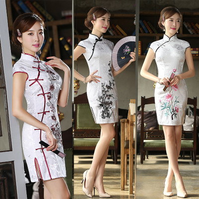 Cheongsam Summer 2018 New Woman Daily Traditional Embroidery Improvement Old Shanghai Chinese Style Short Cheongsam Dress Spring