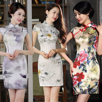 Daily short paragraph cheongsam summer 2018 new girl retro Slim traditional improved sleeve Chinese style robe dress
