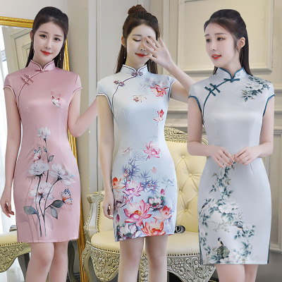 Short cheongsam summer dress 2018 new girls daily traditional improved Chinese Slim thin short-sleeved dress
