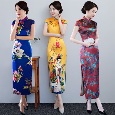 Cheongsam show summer 2018 new female catwalk show costume elegant Chinese style Slim robe dress long section