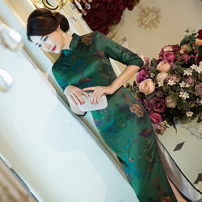 Cheongsam 2018 new double-decked retro banquet shows a slim seven-cent sleeved mid-sleeve long-sleeved cheongsam dress for women s summer 258.95 415.40Cheongsam 2018 new double-decked retro banquet sh
