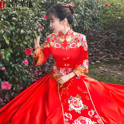 2018 show Wo clothing new spring and summer Chinese wedding dress bride toast clothing cheongsam wed