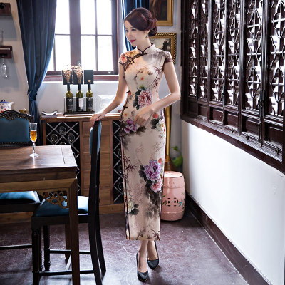 Cheongsam 2018 new spring and summer modified double-layer Chinese banquet dress retro slender cheongsam dress