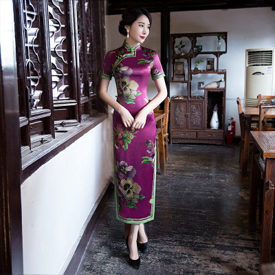 Old Shanghai long cheongsam show summer 2018 new women show show costumes Slim elegant Chinese style dress