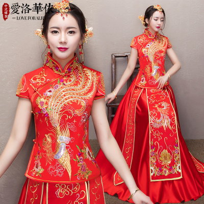 Show Wo clothing bride Chinese dress 2018 summer new wedding toast clothing cheongsam retro show kim