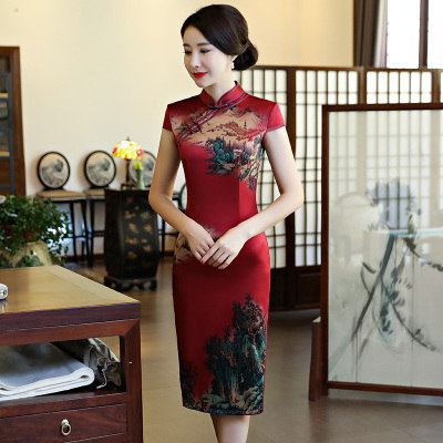 Old Shanghai long cheongsam show summer 2018 new female catwalk show costumes Slim Chinese style dress