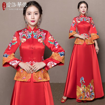 2018 spring and summer new show Wo clothing Chinese bride dress wedding gown Long Feng red toast clo