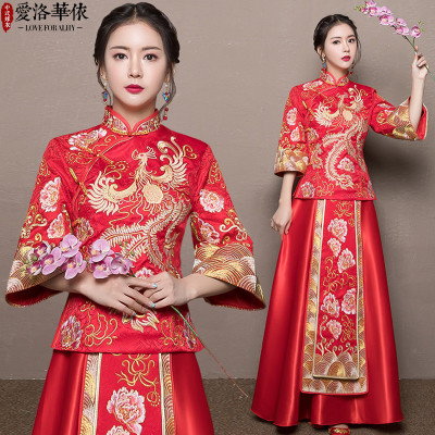Baby with the show show clothing Chinese style Phoenix wedding dress red seven-point sleeve Slim toa
