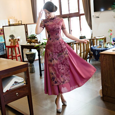 Long cheongsam 2018 new improved Chinese style Austrian slim Slim daily mother dress cheongsam dress women