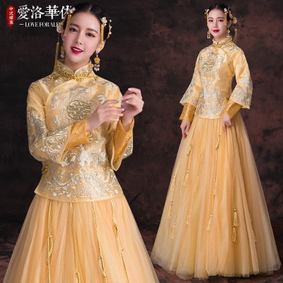 Show Wo clothing bride 2018 spring and summer new Chinese dress retro cheongsam show kimono wedding
