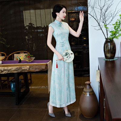 Cheongsam Summer 2018 New Girl Double Retro Elegant Improvement Austrian Slim Slim Long Tutu Dress