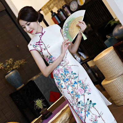 Cheongsam 2018 new double-layer modified retro elegant slender cheongsam dress banquet runway dress women
