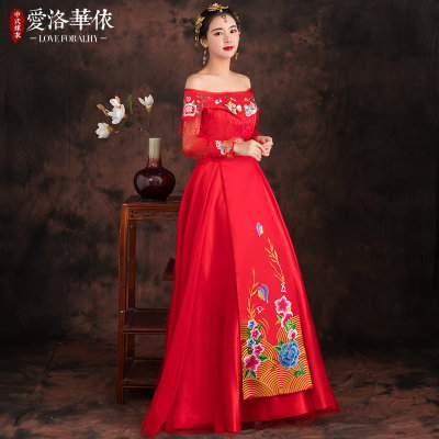 Toast serving cheongsam 2018 spring and summer new red long dress wedding show 禾 dress bride 鸳鸯 wing