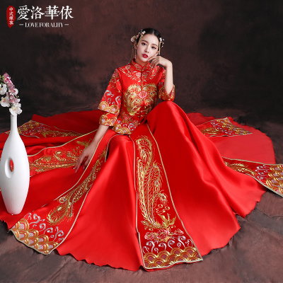 Show Wo clothing Chinese dress 2018 spring and summer new red wedding suits Phoenix wedding dress go