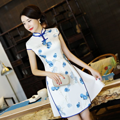 Austrian cheongsam 2018 new retro national wind improved cheongsam short paragraph thin daily Chinese style dress female