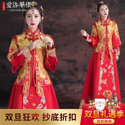 Bridal wedding show clothing 2018 new spring and summer Chinese style dragon and phoenix toast cloth