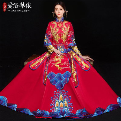 Show Wo clothing bride Long Feng Xi 2018 spring and summer new Chinese wedding dress red long paragr