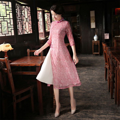 New style cheongsam 2018 women s spring improved short style fashionable oday banquet dress slim body medium length cheongsam dress 258.95 446.90New style cheongsam 2018 women s spring improved short
