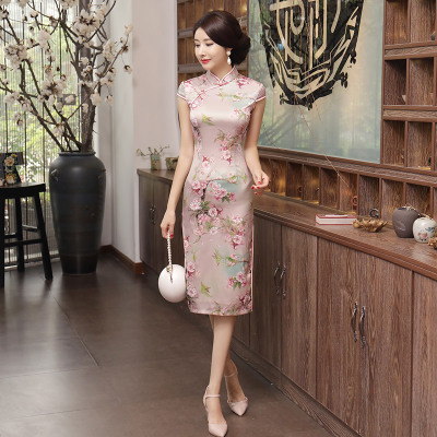 Old Shanghai Qi cheongsam summer 2018 new girl Slim catwalk Chinese style short-sleeved dress in the long section