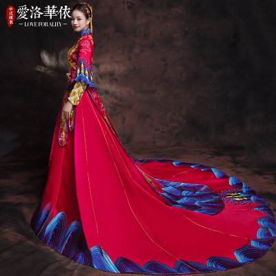 Show Wo clothing bride 2018 spring and summer new Dragon Phoenix wedding dress red long tail show ki