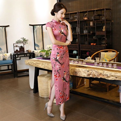 Long style cheongsam 2018 new summer vintage banquet etiquette show dress slender long cheongsam dress