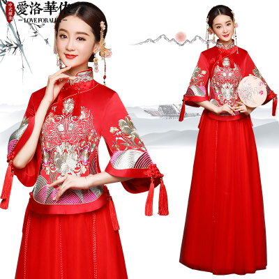 Show Wo clothing 2018 new spring and summer bride wedding Chinese style dress dragon phoenix toast c