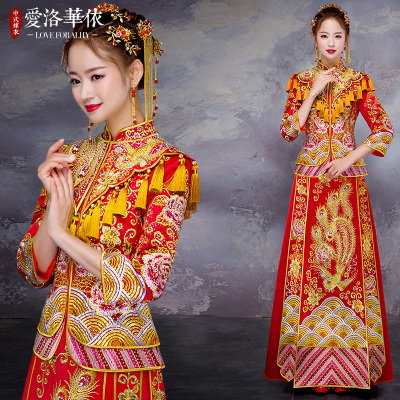 Dragon Phoenix wedding dress 2018 new spring and summer new Chinese style dress bride wedding cheong