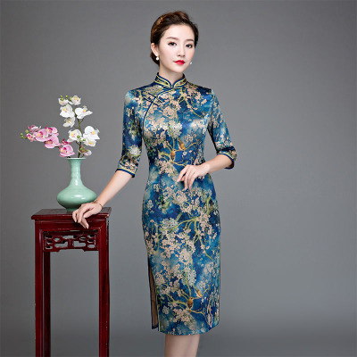 Cheongsam 2018 new female spring and summer retro Chinese style old Shanghai Slim and elegant cheongsam dress long section
