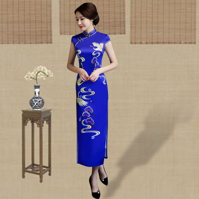 Cheongsam 2018 new summer double-decked modified and slimmed-down retro runway show dress with a long cheongsam dress