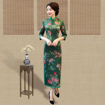 Qipao 2018 new spring and summer women dignified atmosphere improvement banquet retro slim qipao dress in long style