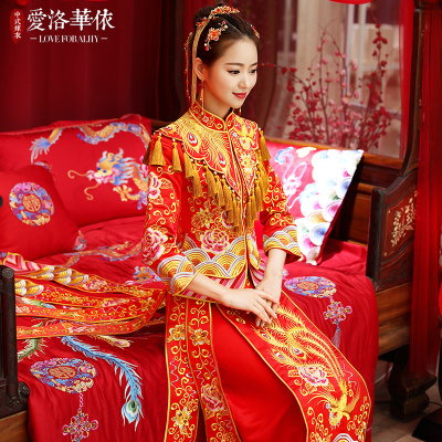 Dragon Phoenix wedding dress 2018 spring and summer new bride wedding suits toast clothing cheongsam