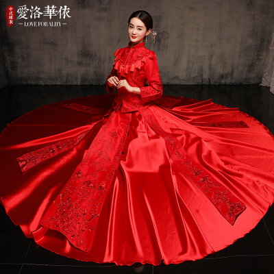 Show Wo clothing 2018 spring and summer new wedding toast clothing cheongsam bride Chinese dress dra