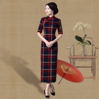 Qipao summer 2018 new female elegant retro artistic lattice improved slender qipao dress