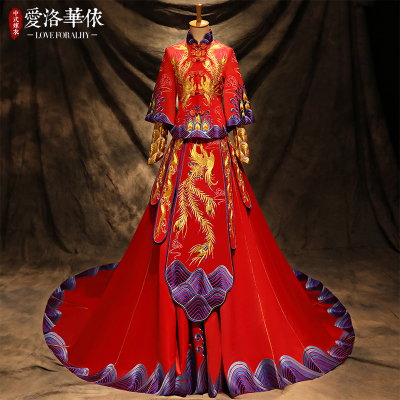 Ai Luo Huai big red tail show clothes 2018 spring and summer new Chinese style wedding dress bride m