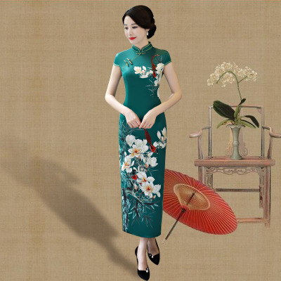 Cheongsam Summer 2018 New Woman Retro Slim Improved Old Shanghai Mom Dress Cheongsam Dress Long section