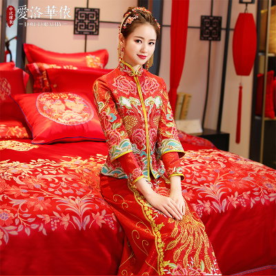 Dragon Phoenix wedding dress 2018 spring and summer new Chinese dress wedding toast clothing suits s