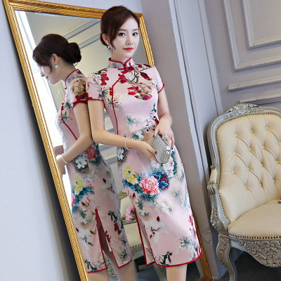 Cheongsam 2018 new double-decked retro trim banquet dress for the performance of the improved qipao dress