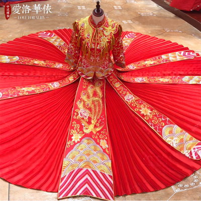 Show Wo clothing bride 2018 spring and summer new pleated skirt wedding toast clothing cheongsam sui