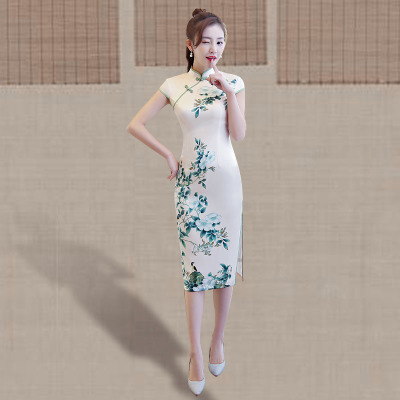 Short style qipao summer 2018 new girl dignified air improvement slim body banquet long style qipao dress