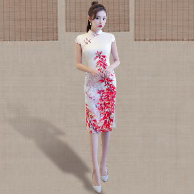 Qipao summer 2018 new style women Chinese style trim performance show retro elegant qipao dress long style