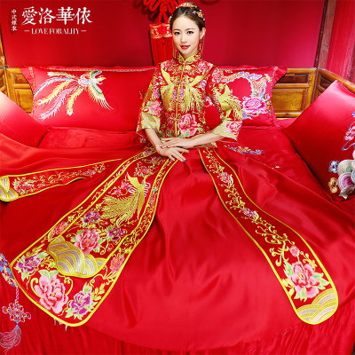 Chinese dress 2018 spring and summer new bride show Wo clothing red wedding dress toast clothing Lon