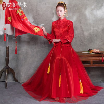 Bride toast service 2018 spring and summer new red long dress show Wo clothing Chinese wedding dress